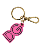 Dolce & Gabbana Pink Rubber Gold Tone Metal DG Logo Keyring Keychain -   -  Dolce & Gabbana.
